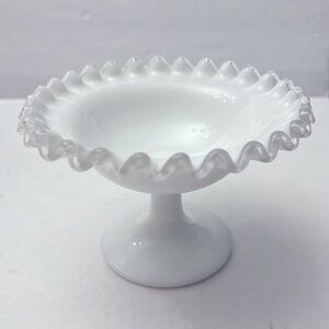 Vintage Fenton Silver Crest Footed Ruffle Candy Dish